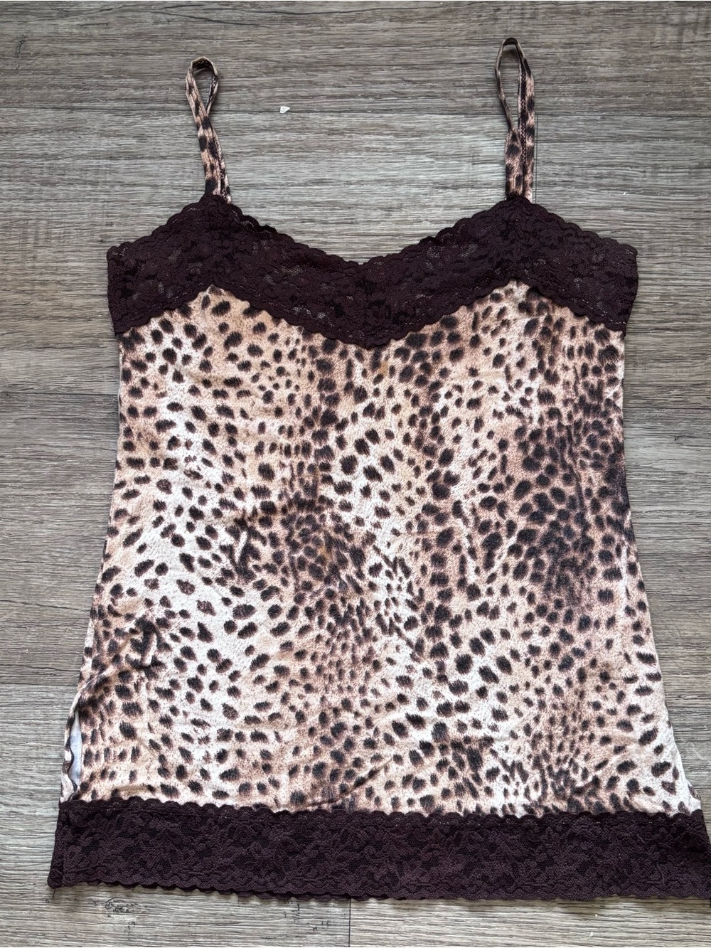 Fairycore Leopard Print Lace-Trim Cami in Brown Cottagecore Y2K Boho Karen Kane